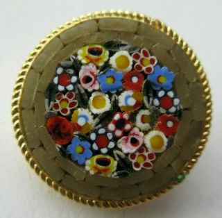 Marvelous Antique Vtg Micro Mosaic Glass Button W/ Intricate Flowers 7/8 " (a)