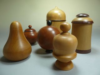 Woodturning Hand Turned Fruit Hard Exotic Wood Pot Jar Lid Treen Vintage