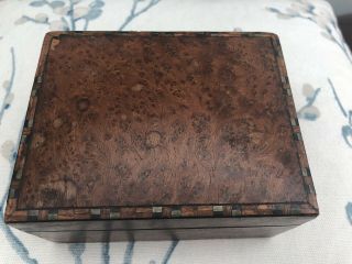 Vintage Handmade Burr Walnut Veneer Box With Marquetry Edging - Tlc Required 1
