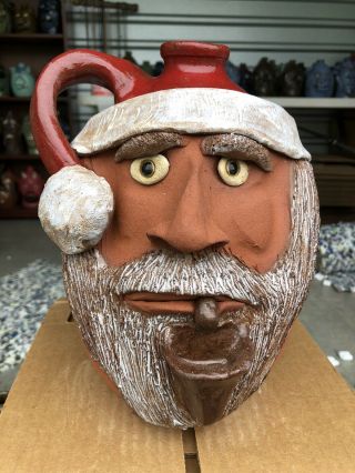 Rare Chunky Santa Clause Smoking Face Jug By Dal Burtchaell