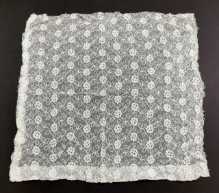 Antique Vintage Lace Net Fabric - Floral White Embroidery