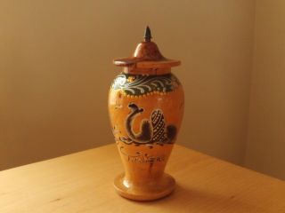 Vintage Tunisie Wooden Hand Painted Lidded Pot Jar Urn Camel Design.