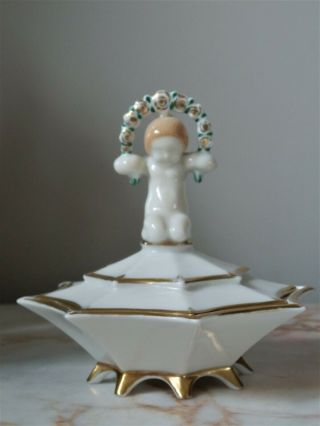 Hutschenreuther L.  H.  S K Tutter Art Deco Porcelain Powder Bowl Dresser Half Doll