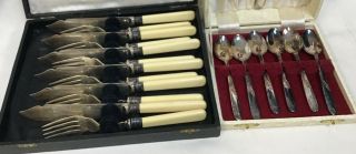 Two X 2 Vintage Silver Plate Epns Cutlery Set - In Hinged Lined Box - 557