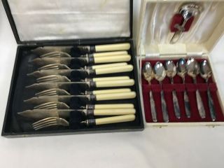 Two x 2 Vintage Silver Plate EPNS Cutlery Set - In Hinged Lined Box - 557 2