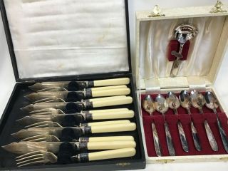 Two x 2 Vintage Silver Plate EPNS Cutlery Set - In Hinged Lined Box - 557 3