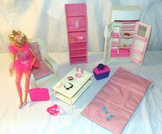 Vintage Barbie Doll Furniture Refrigerator White Wicker Chair Coffee Table Shelf