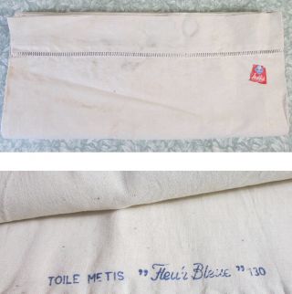 Vintage French Fleur Bleue Metis Linen Top Sheet 220 X 310 Cm (86 " X122 ")