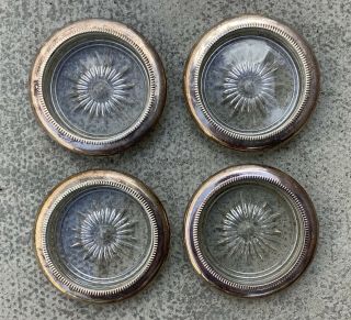 Set Of 4 Vintage Italian Italy Glass Silver Plated Wine Glass Coasters