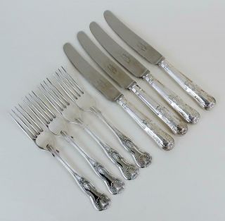 Kings Pattern Silver Plated Dessert Knives & Forks Vintage Set Of Four