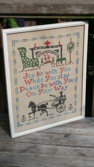 Antique Frame Cross Stitch Sampler 14.  5 X 11.  75 " Joy Be With You While You Stay