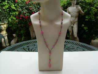 Antique Edwardian/art Deco Long Pink Spun Glass Negligee Necklace.