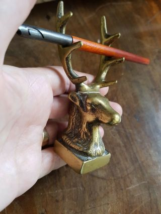 Antique Brass Ink Dip Pen Holder Stag Deer Nib Desktop