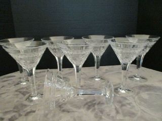 Bohemia Crystal Rare 8 Martini Glasses Multi Sided Thick Stems Cut Horizonal Fan