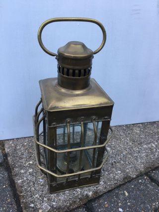 Antique Brass Ships Caged Lantern With Paraffin Oil Burner - Nautical Lamp