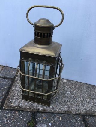 ANTIQUE BRASS SHIPS CAGED LANTERN WITH PARAFFIN OIL BURNER - NAUTICAL LAMP 2
