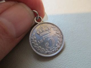Antique Victorian 1887 Sterling Silver Threepenny Coin Token Fob Charm Pendant
