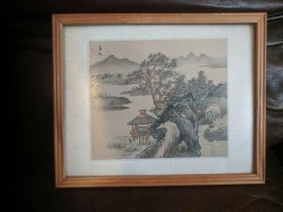 Vintage Framed Chinese Hand Painting On Silk Signed