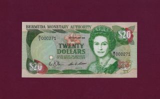 Bermuda 20 Dollars 1989 P - 37 Gem Unc Rare Low Serial Number