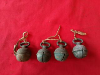 4x Crotal Bells Vintage Antique Bronze Or Copper Large Heavy Rumble Bells