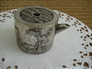 Vintage Chinese White Metal Ink Box,  With Spout