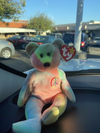 Rare Ty Beanie Baby Peace Bear 1996 (no Signs Of Wear)
