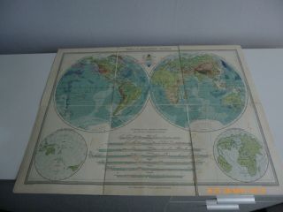 Harmsworth Antique Map Of The World In Hemispheres - Physical