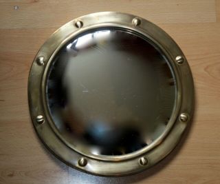 Vintage Framed Brass Convex Port Hole Mirror 12 " Wide - Ready To Hang