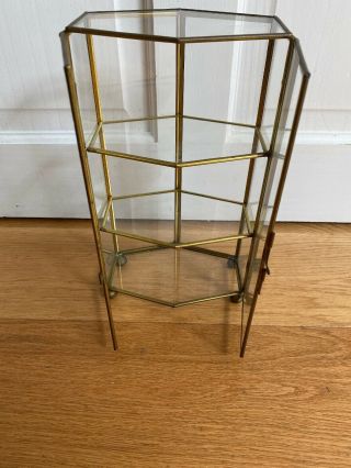 Antique Vintage Brass and Glass Miniature Display Cabinet For Jewellery & Curios 3