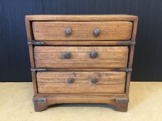 Looking And Useful Old Antique / Vintage Miniature Chest Of 3 Drawers