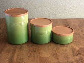 Le Creuset Palm Green 3 Piece Canister Set Htf Rare