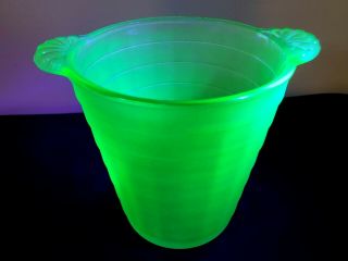Vintage Frigidaire 5 1/2 Icerver Green Uranium Depression Glass Ice Bucket,  Rare