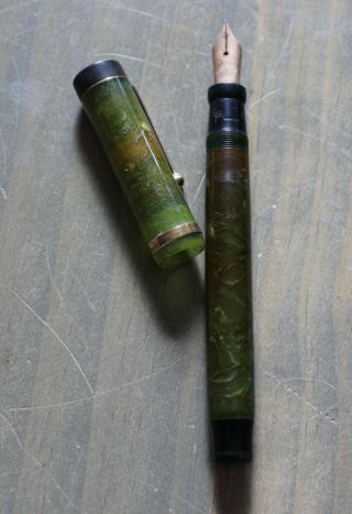 Vintage Parker Duofold Fountain Pen W/ Lucky Curve Nib Jade Green 1920s - 30s Rare