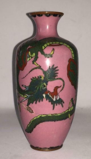Fine 19th C Meiji Period Japanese Cloissone Enamel Vase With Dragon