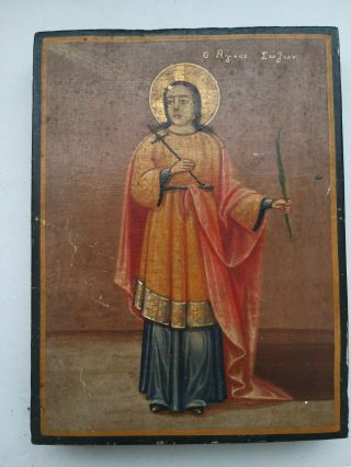 Antique Greek Byzantine Art Icon Saint Sozon Hand Paint Rare