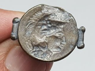 Rare Ancient Greek Massive Bronze Seal Ring Head Of Athens 6,  2 Gr 19 Mm