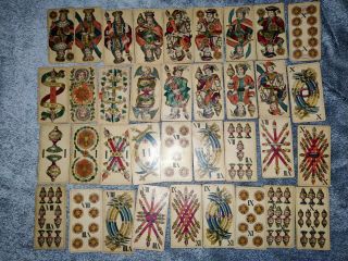 1800s Playing Cards Trappola Card Game.  Full Set Of 36.  Rare Antiques