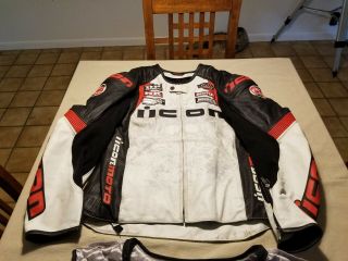 Rare Icon Leather Merc Hero Motorcycle Jacket White / Black Racing Mens Xl