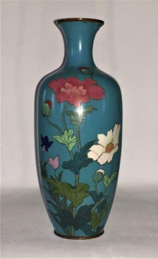 Fine 19th C Meiji Period Japanese Cloissone Enamel Vase With Blossoming Flowers