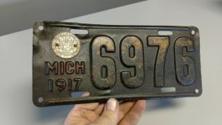 Antique 1917 Michigan Licence Plate With State Seal.  Wow