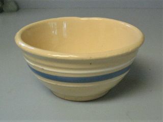 Great Rare Watt Pottery 5 Yellow Ware Small Mixing Bowl,  Blue White Bands