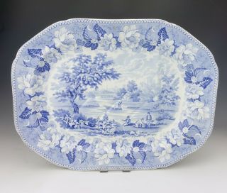 Antique Staffordshire - Large Blue & White - Transfer Ware Pottery Meat Plate