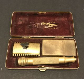 Vintage Gillette Gold Ball End 3pc Safety Razor W Box,  Blades Case Rare