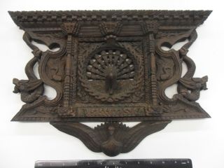 Antique Carved Wooden Wall Plaque Dipicting Dragons And Peacocks