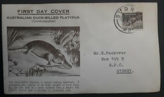 Rare 1938 Australia 9d Chocolate Platypus Stamp On First Day Cover To Sydney