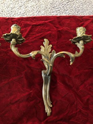 Antique Art Nouveau Bronze/Brass Candle Wall Sconces Pair ☆ Each Unique Rare 2