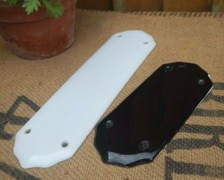 2 Salvaged Edwardian Ceramic Door Finger Plates Larger White Plate Small Black