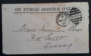 Rare 1899 Tasmania Australia Opso Cover Corporation Of Launceston Frank