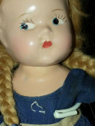 Vintage 40s Composition Vogue Toddles Doll Pl,  Strung Blonde Braids Apron