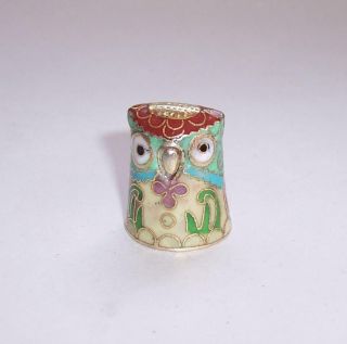 Vintage Cloisonne Enamel Owl Thimble
